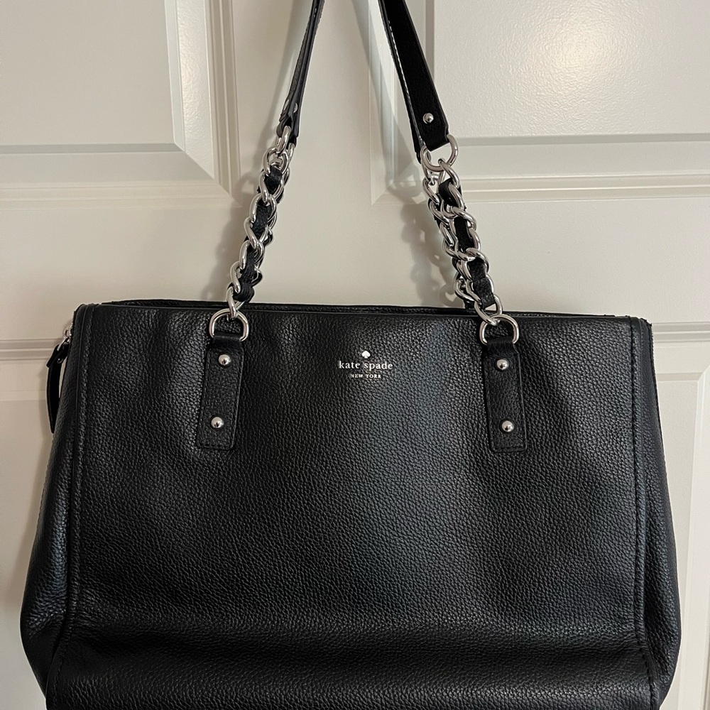 Kate Spade Black Leather Tote with Silver Accents